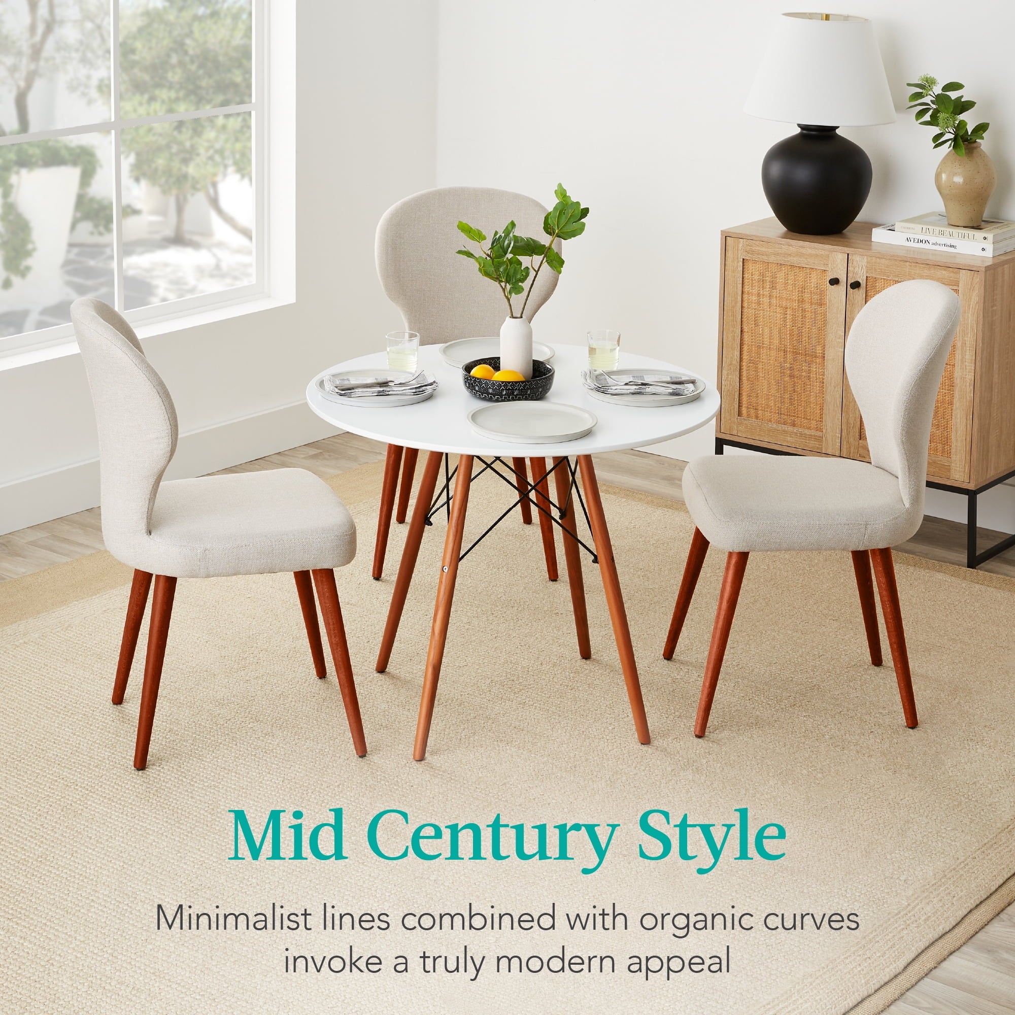 White Round Mid-Century Modern Dining Table with Metal Frame O79730