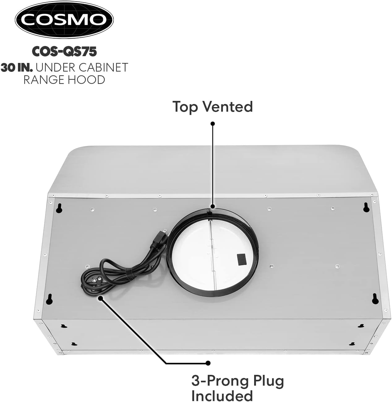 30 in. Under Cabinet Range Hood with 500 CFM, Permanent Filters, LED Lights, Stainless Steel Z56916
