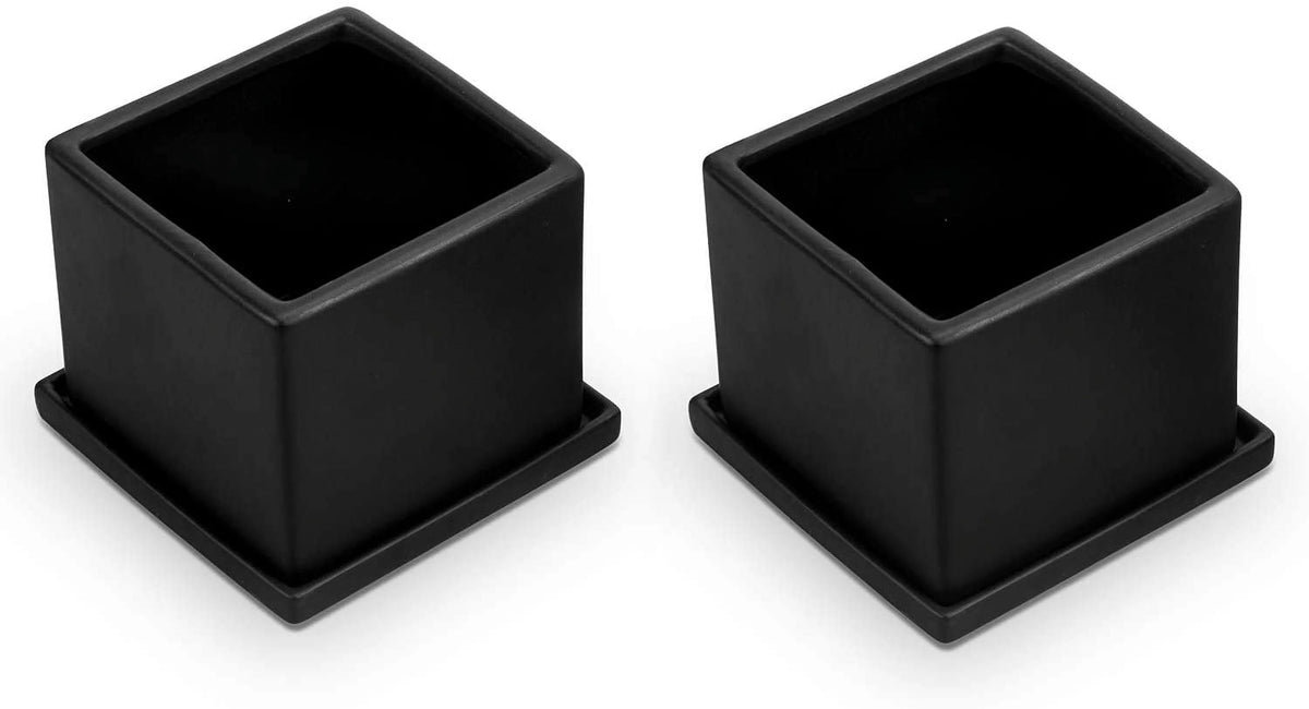 Set of 2 Matte Black Ceramic Planter Pots with Saucers G488