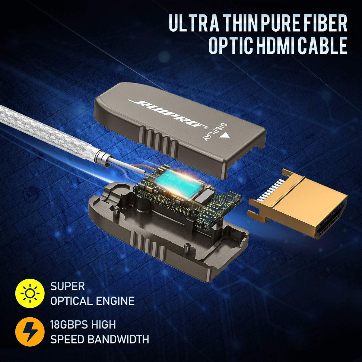 Fiber Optic HDMI Cable 65FT 4K 60FPS HDMI 2.0 18Gbps Active Optical Cable I949