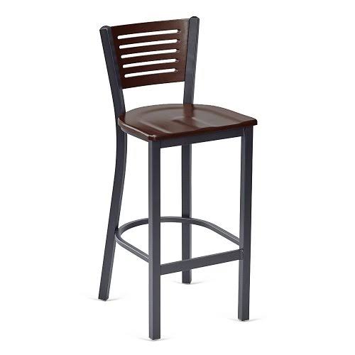 Dark Mahogany Wood and Black Metal Frame Barstool K5116