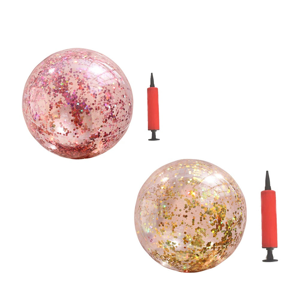 2pcs Glitter Sequin Beach Balls Round Transparent PVC Inflatable Ball Toys with Pumps E799632