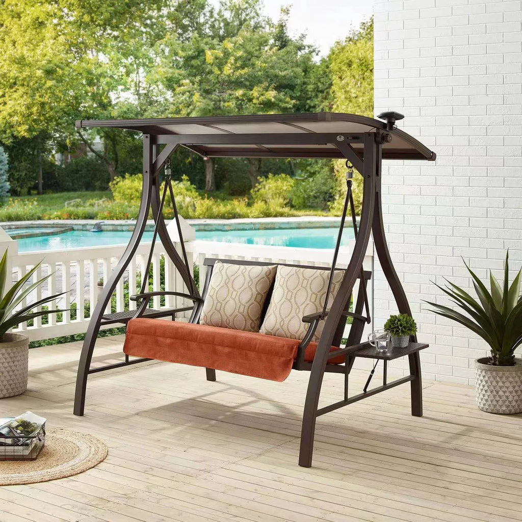 2-Person Outdoor Hardtop Canopy Porch Swing with Stand E8973