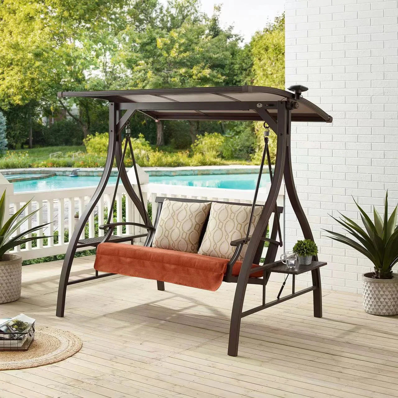 2-Person Outdoor Hardtop Canopy Porch Swing with Stand E8973