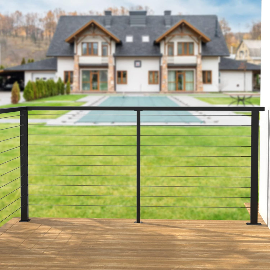 4Pack 36''x2''x2'' Black Square Weldless Stainless Steel Pre-Drilled Cable Railing Post R348866