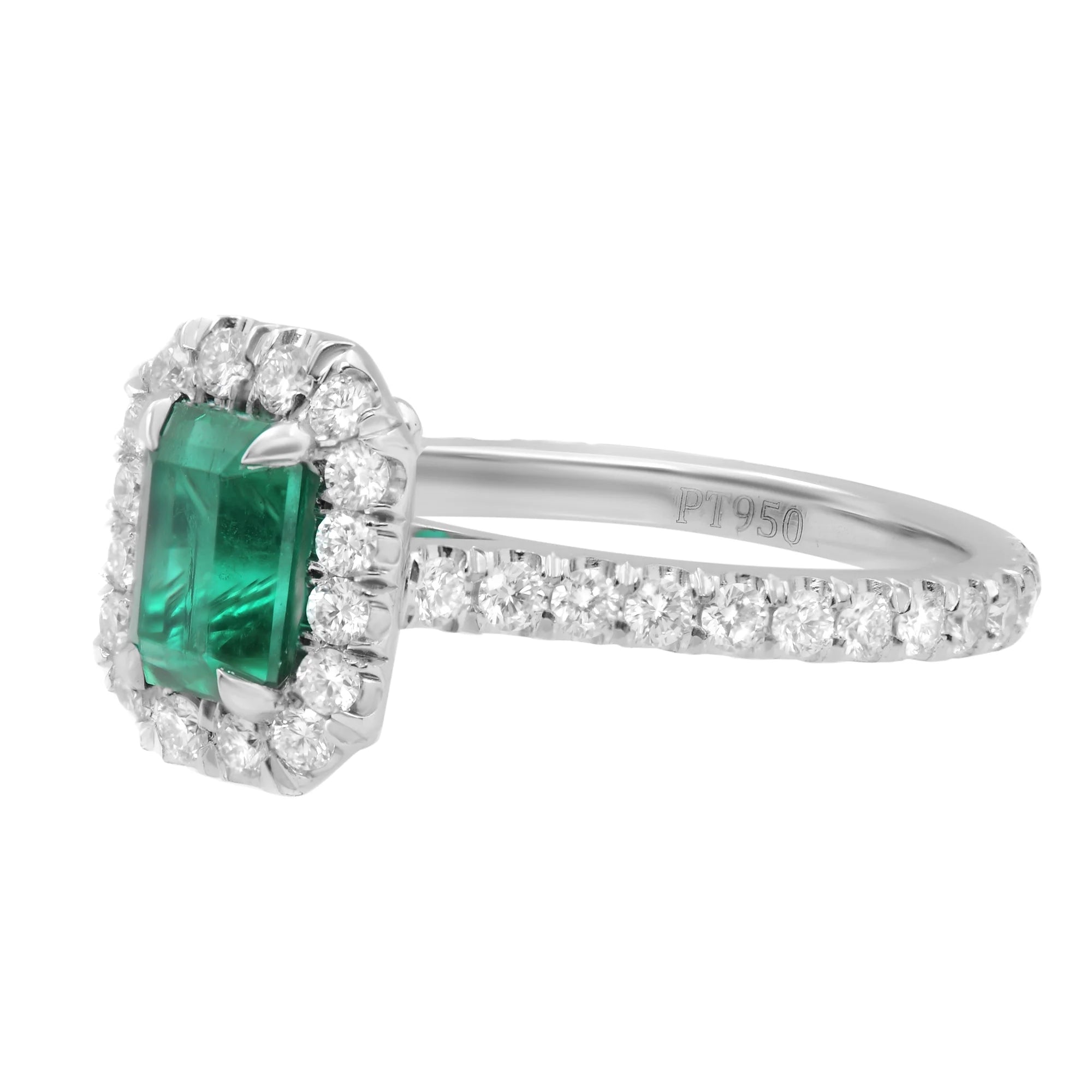 Emerald Diamond Halo Engagement Ring Platinum O41374