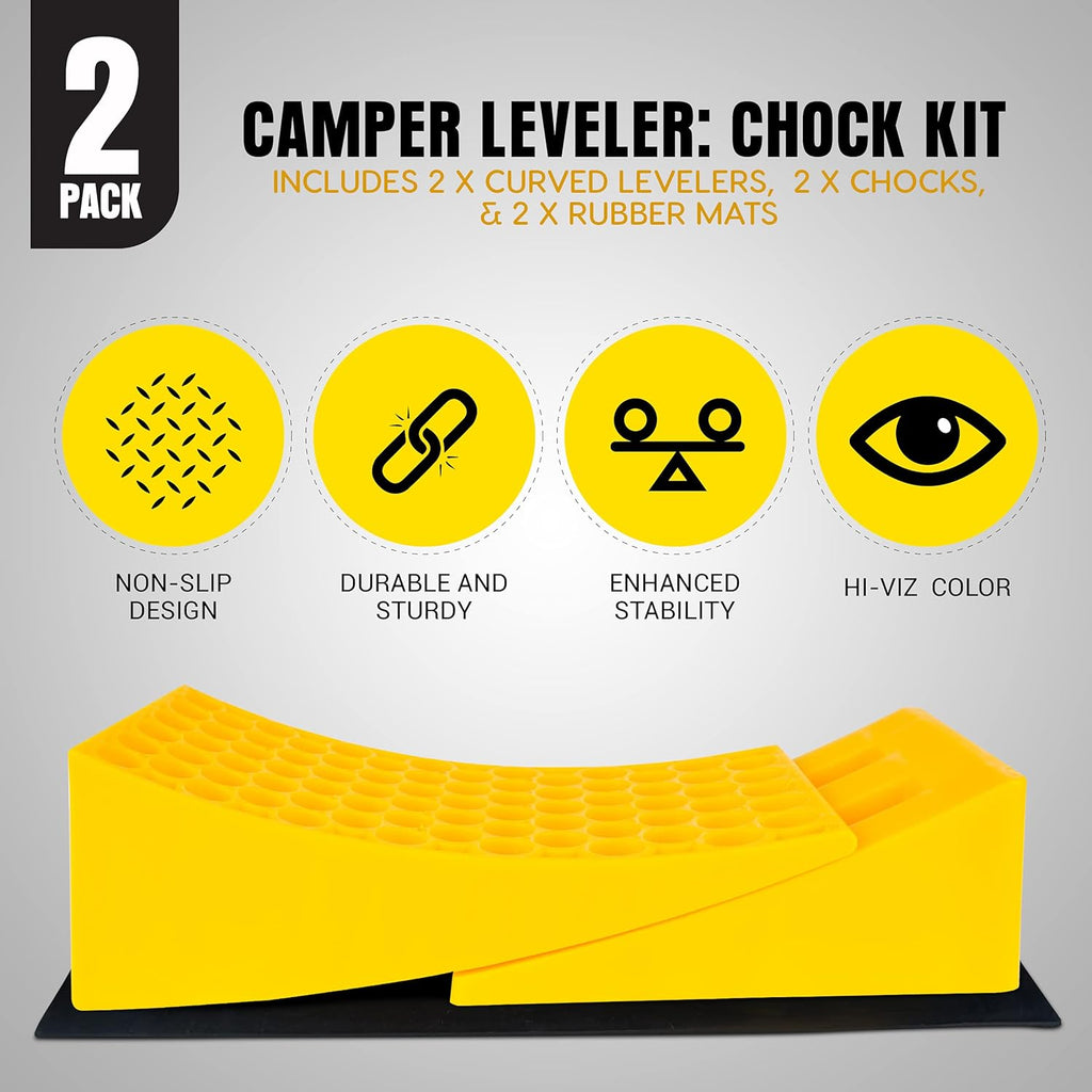 Rv Leveling Blocks Set, Non-Slip, Includes 2 Levelers, 2 Chocks and 2 Rubber Mats N729026