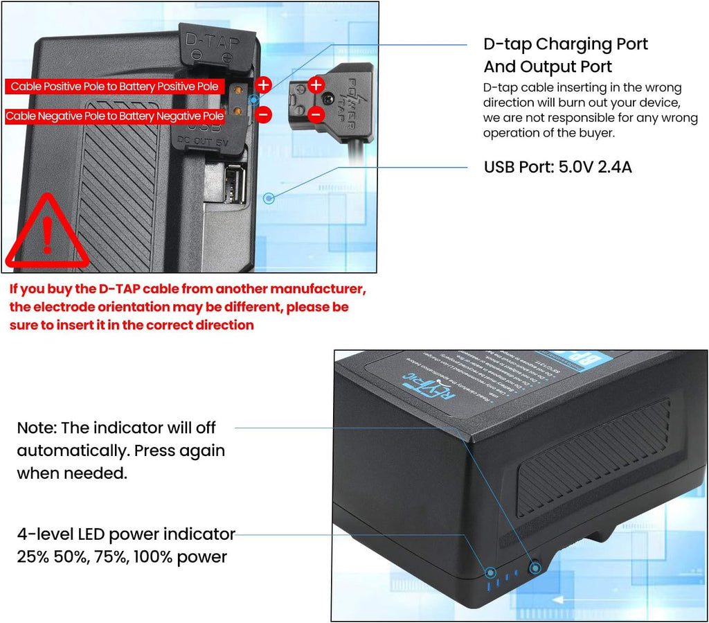 300Wh V Mount Battery with 5A Output D-Tap Charger and D-Tap Cable K9876
