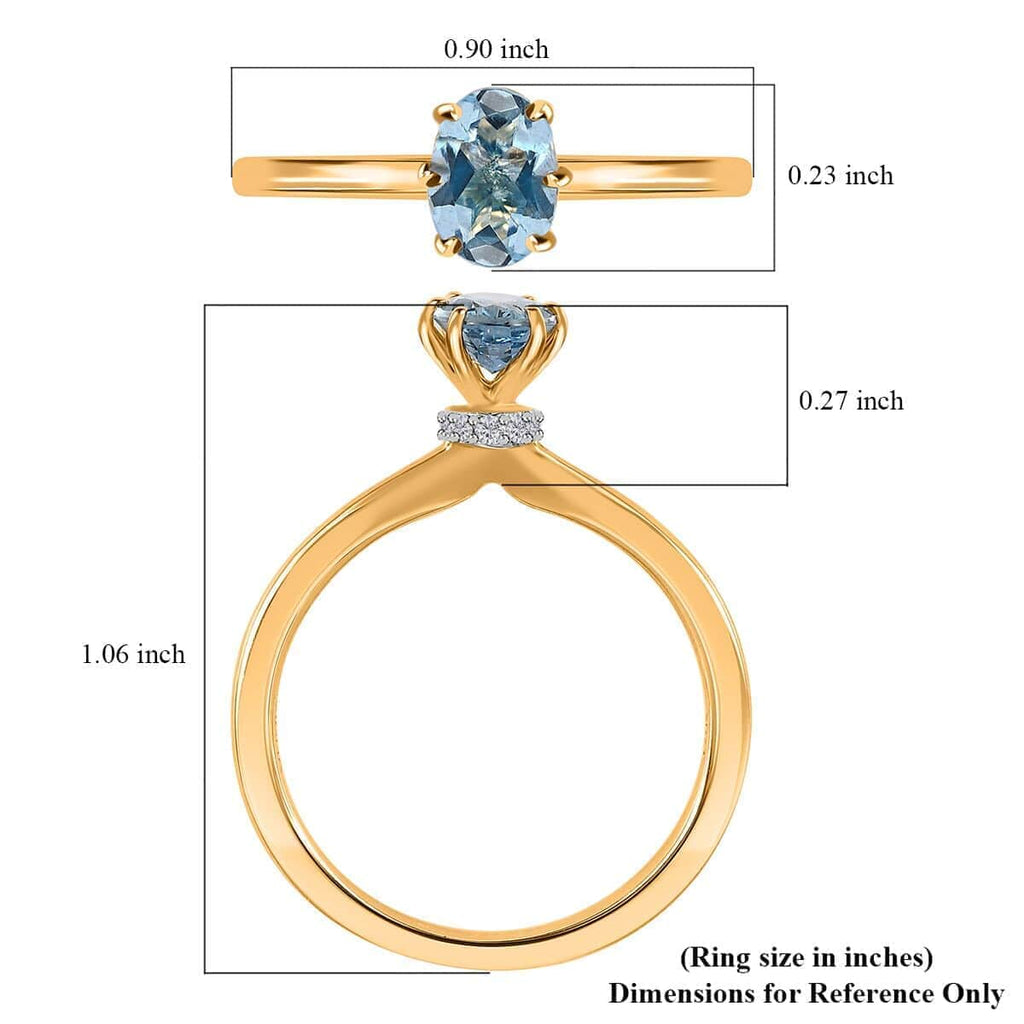Oval Blue Aquamarine White Diamond 18K Yellow Gold Ring Size 7 Q10495