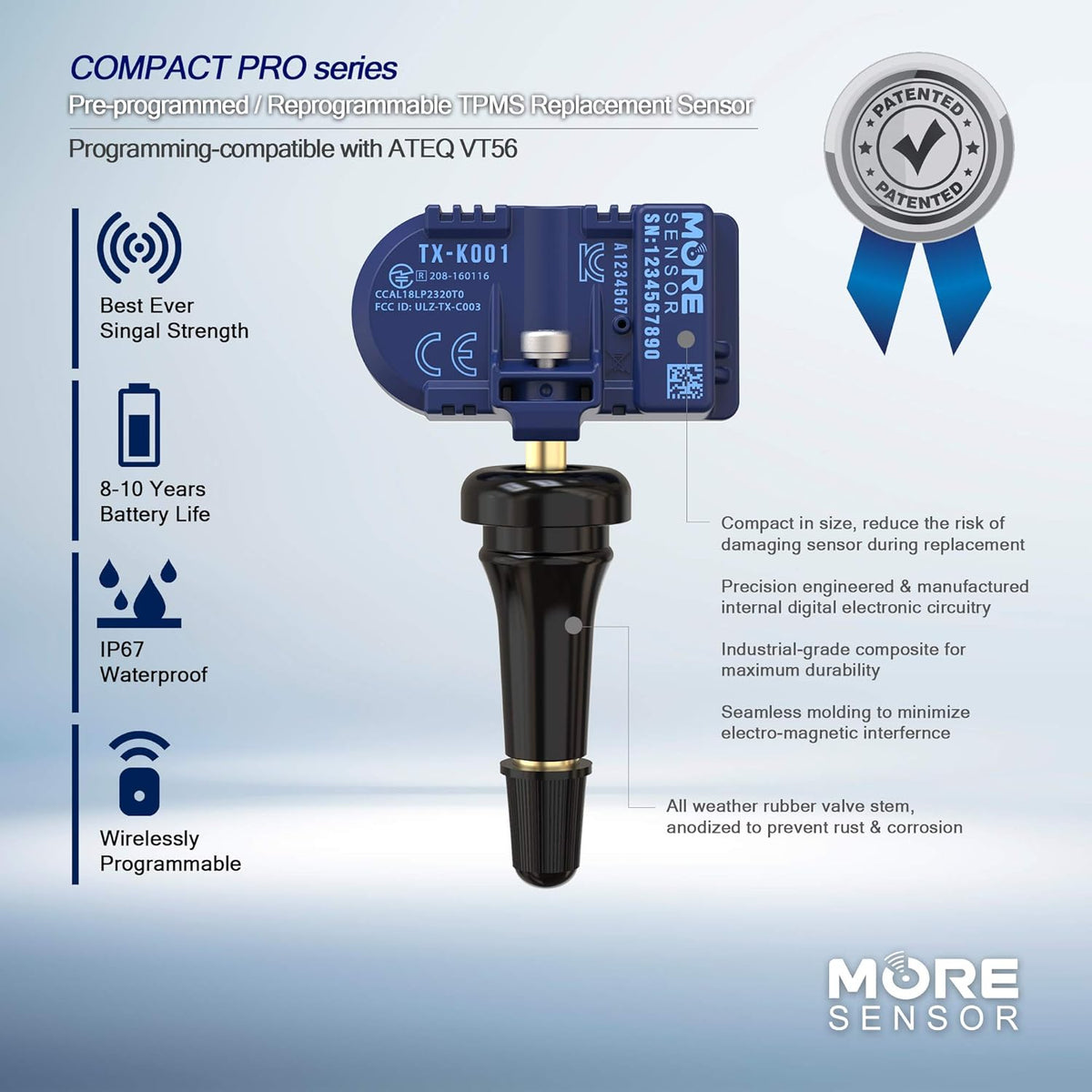 Compact 433MHz TPMS Tire Pressure Sensor 4-Pack M413