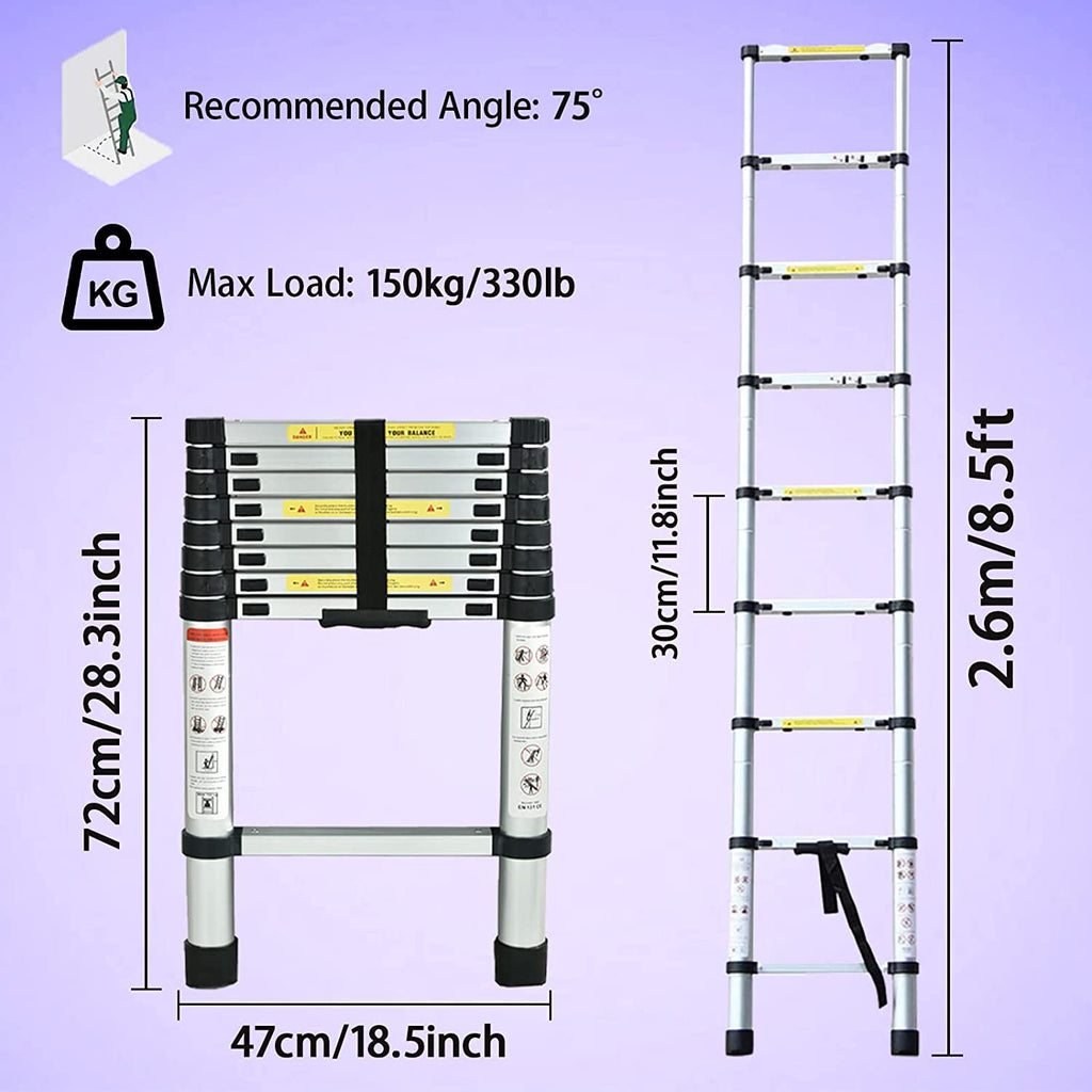 Telescoping Aluminum Extension Ladder 8.5FT N4977