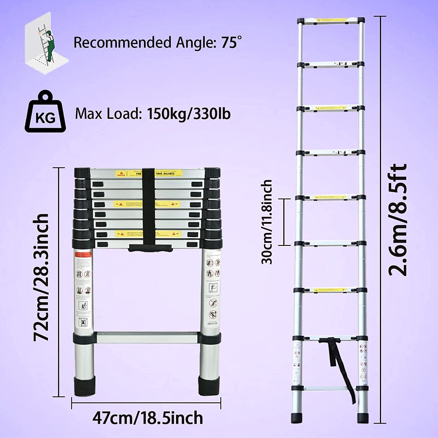 Telescoping Aluminum Extension Ladder 8.5FT N4977