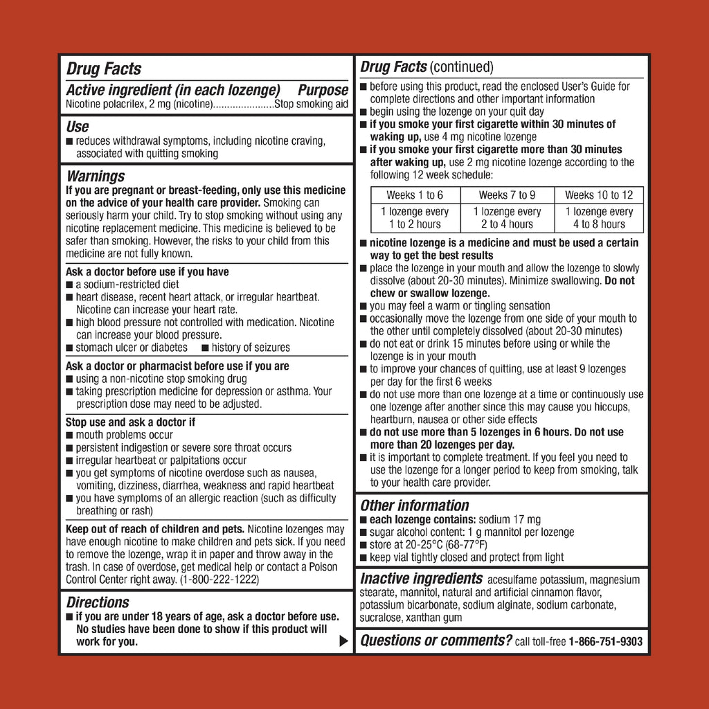 Nicotine Lozenge, 2 mg, Cinnamon Flavor, 108 Count R52174
