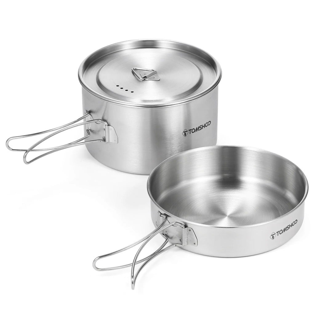 2pcs Stainless Steel Camping Cookware Set with Mesh Carry Bag F879