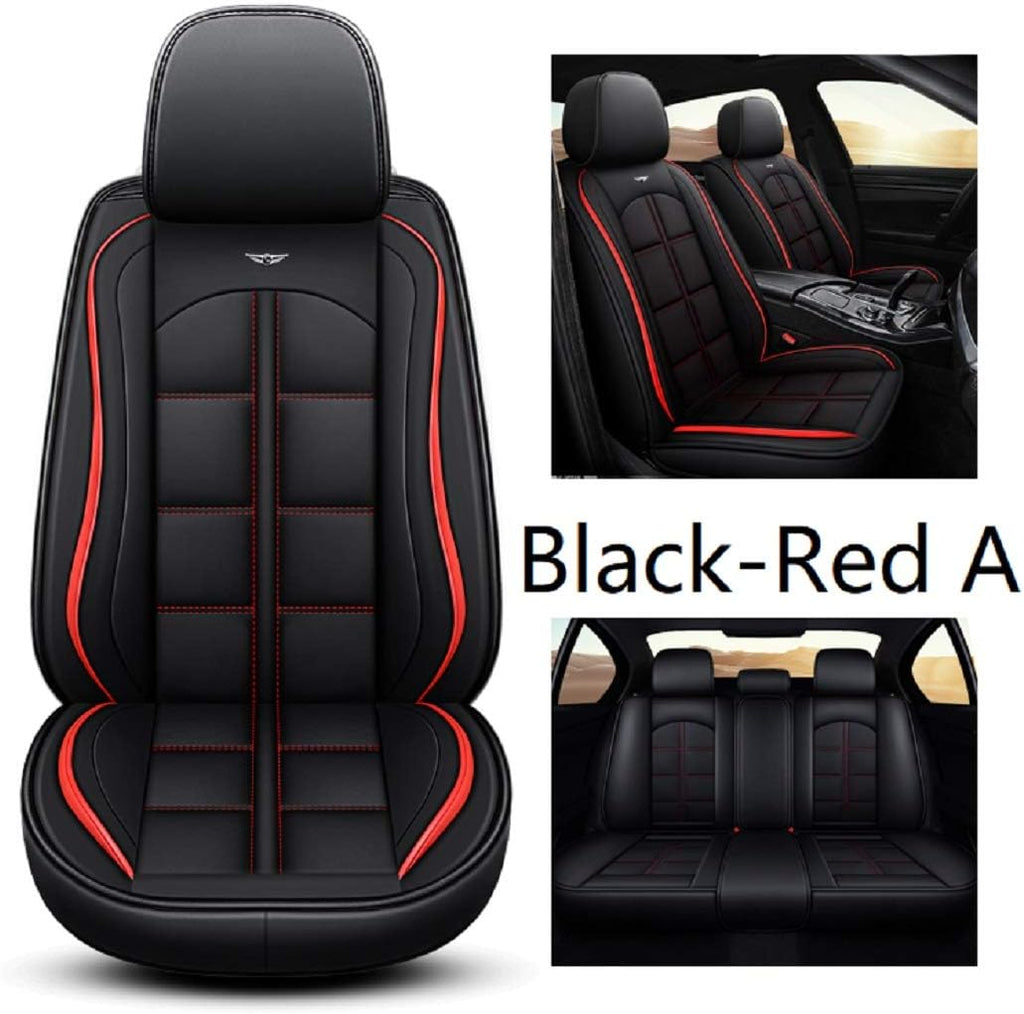Full Set of 5-Passenger Waterproof Leather Car Seat Covers (Black-Red) Y7654