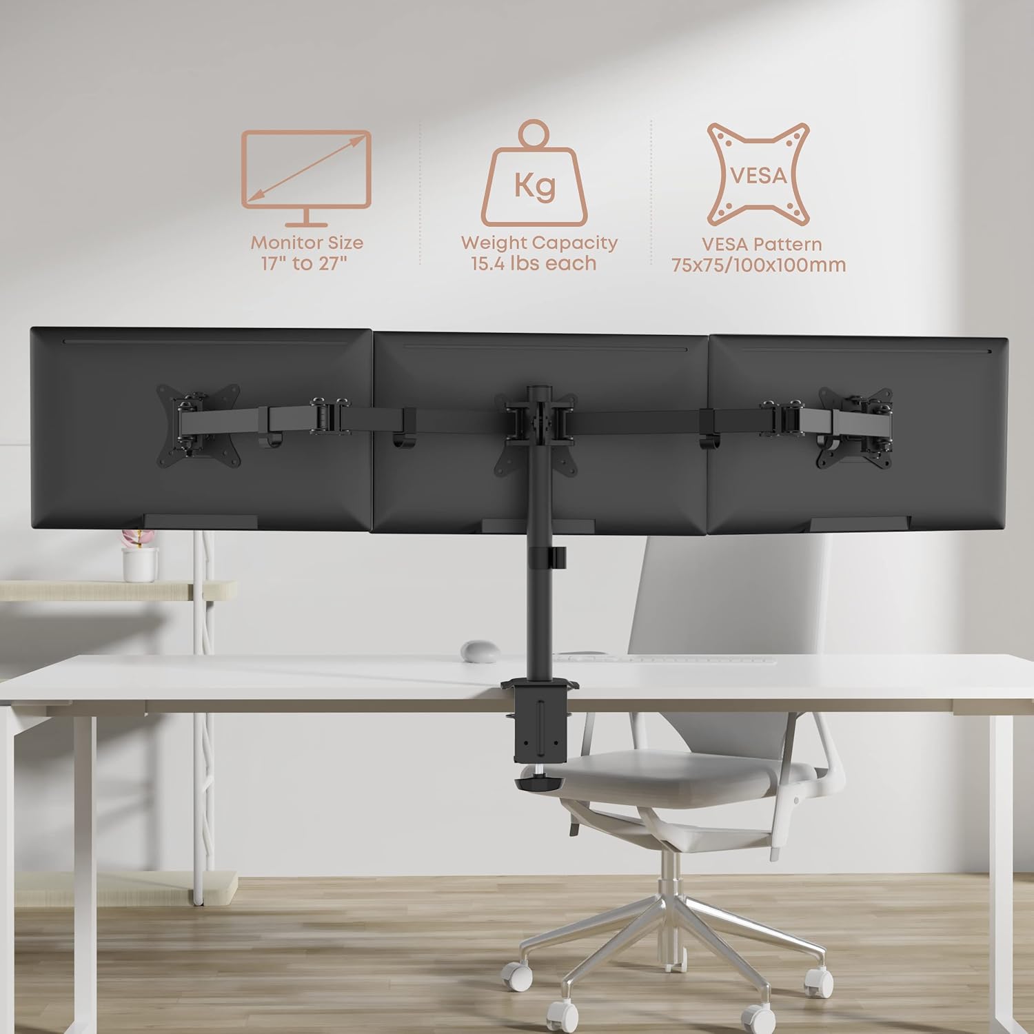 Black Pack of 2 Triple Monitor Desk Mount VESA Stand O169