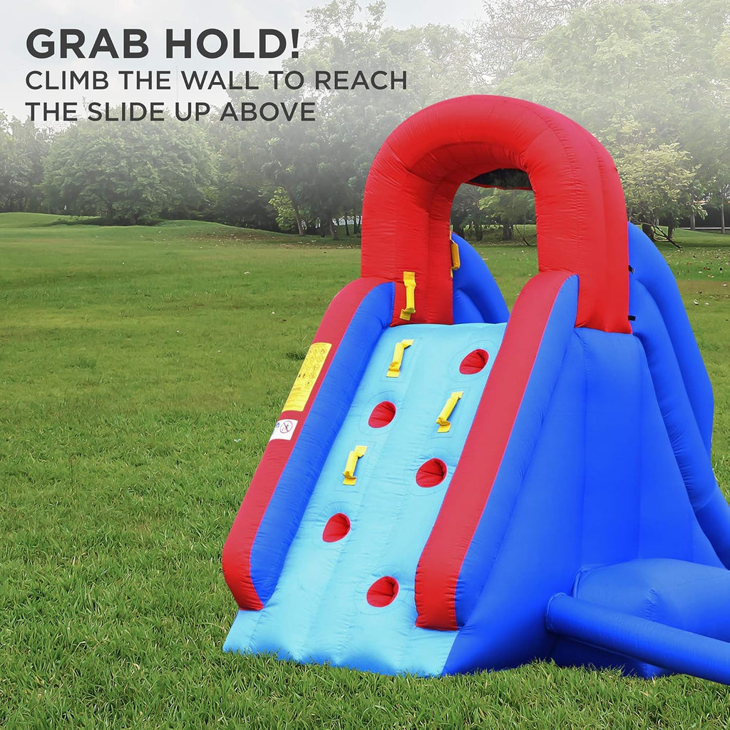 Inflatable Water Slide Park with Climbing Wall, Slide, Splash Pool, Air Pump & Carrying Case I43718