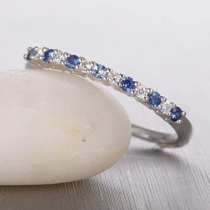 Diamond and Sapphire Wedding Band on 10k White Gold K247263