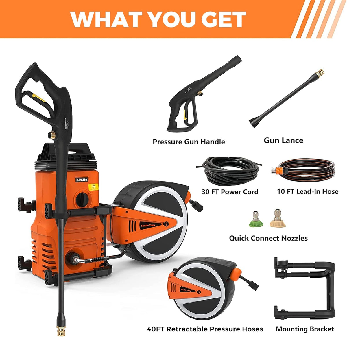 1600PSI Electric Pressure Washer with 40FT Retractable Pressure Hose I1781