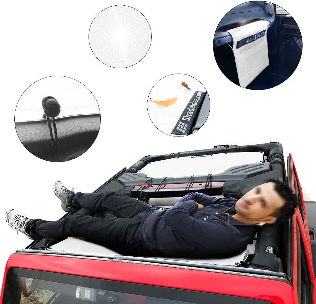 Jeep Wrangler Sunshade 2 Door and 4 Door Front White Mesh Screen Sunshade with Grab Bag Y16293