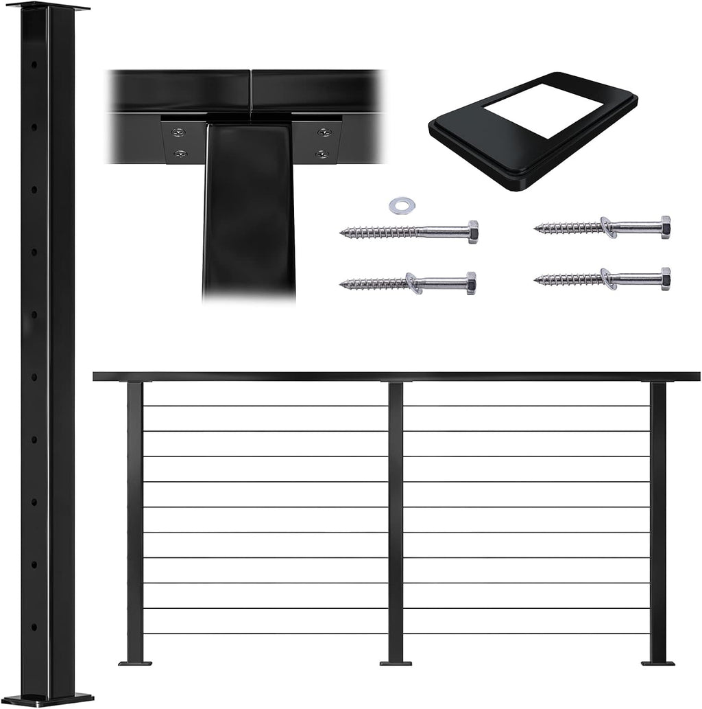 36x2x2 Stainless Steel Black Powder Coated Pre-Drilled Posts Pack of 2 E522373
