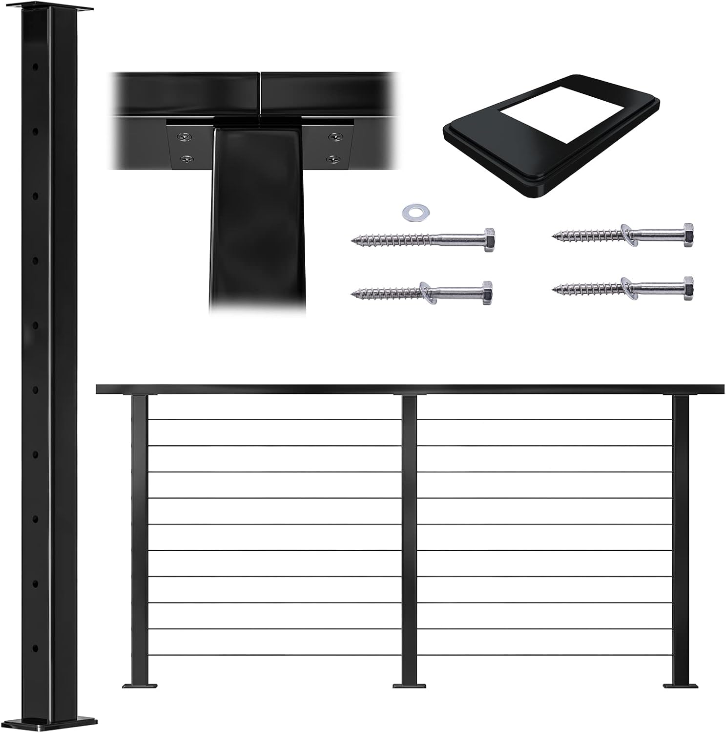 36x2x2 Stainless Steel Black Powder Coated Pre-Drilled Posts Pack of 2 E522373