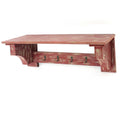 Distressed Red Wooden Wall Shelf with 4 Hooks Y134303