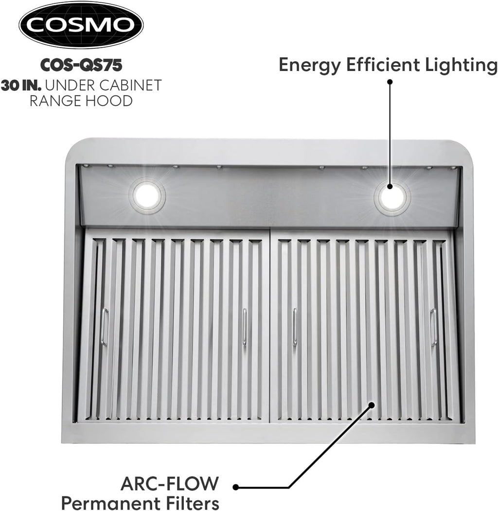 30 in. Under Cabinet Range Hood with 500 CFM, Permanent Filters, LED Lights, Stainless Steel Z56916