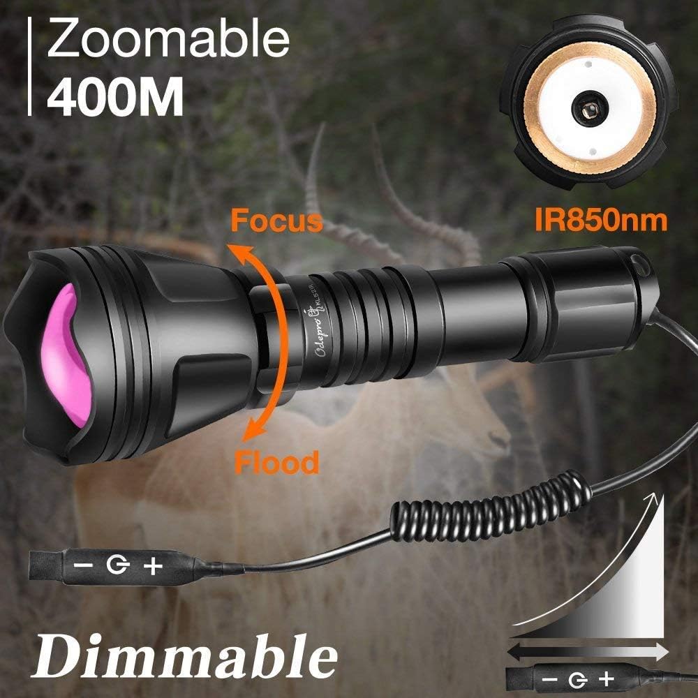 850nm IR Illuminator Flashlight Focus Adjustable Infrared LED Hunting Light with Stepless Dimmer Cable Switch J712