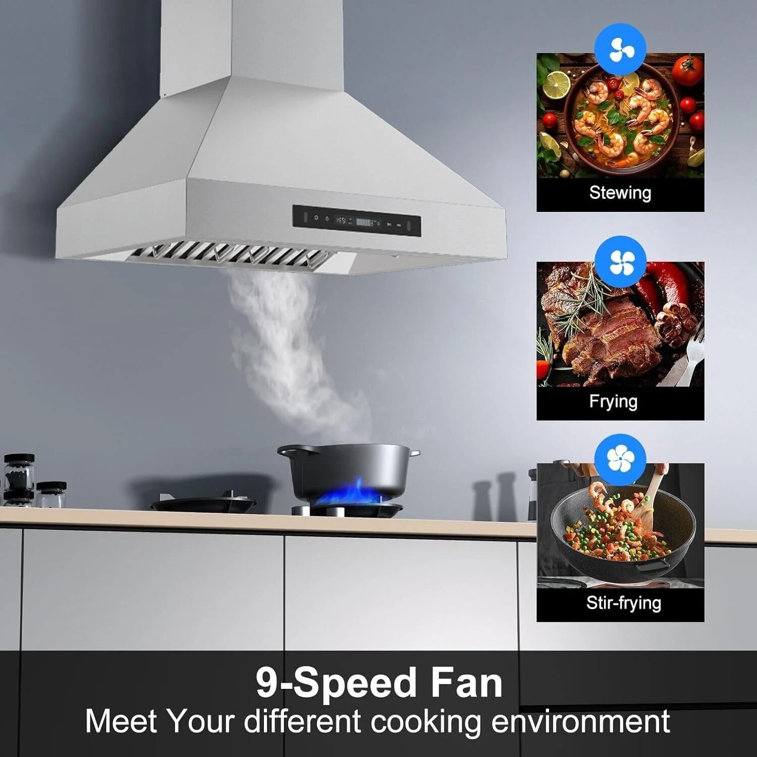 30 inch Wall Mount Range Hood Stainless Steel 900CFM 3-speeds O45859