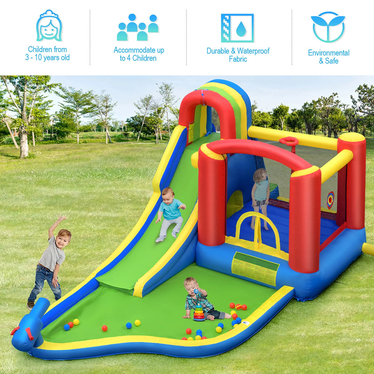 Inflatable Kid Bounce House Slide Splash Pool Jumping Castle W38713
