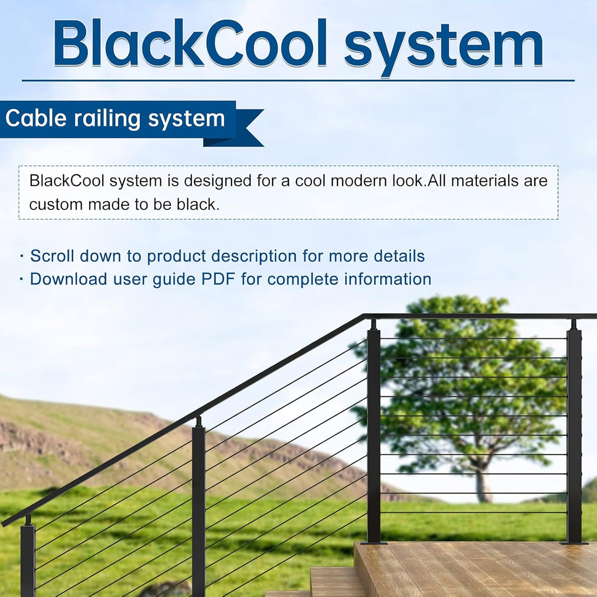4Pack 36''x2''x2'' Black Square Weldless Stainless Steel Pre-Drilled Cable Railing Post R348866