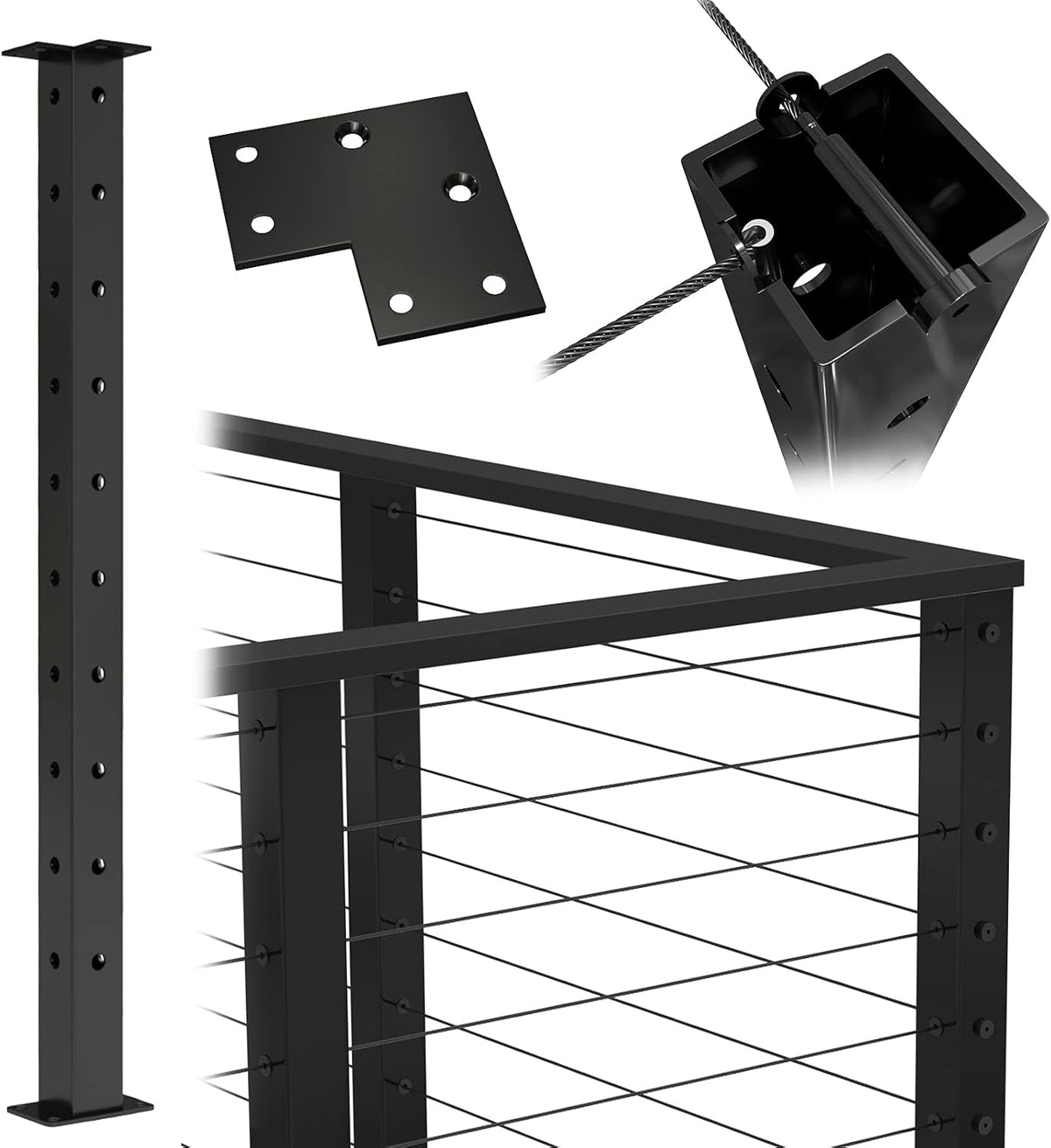 36x2x2 Stainless Steel Black Powder Coated Pre-Drilled Posts Pack of 2 E522373
