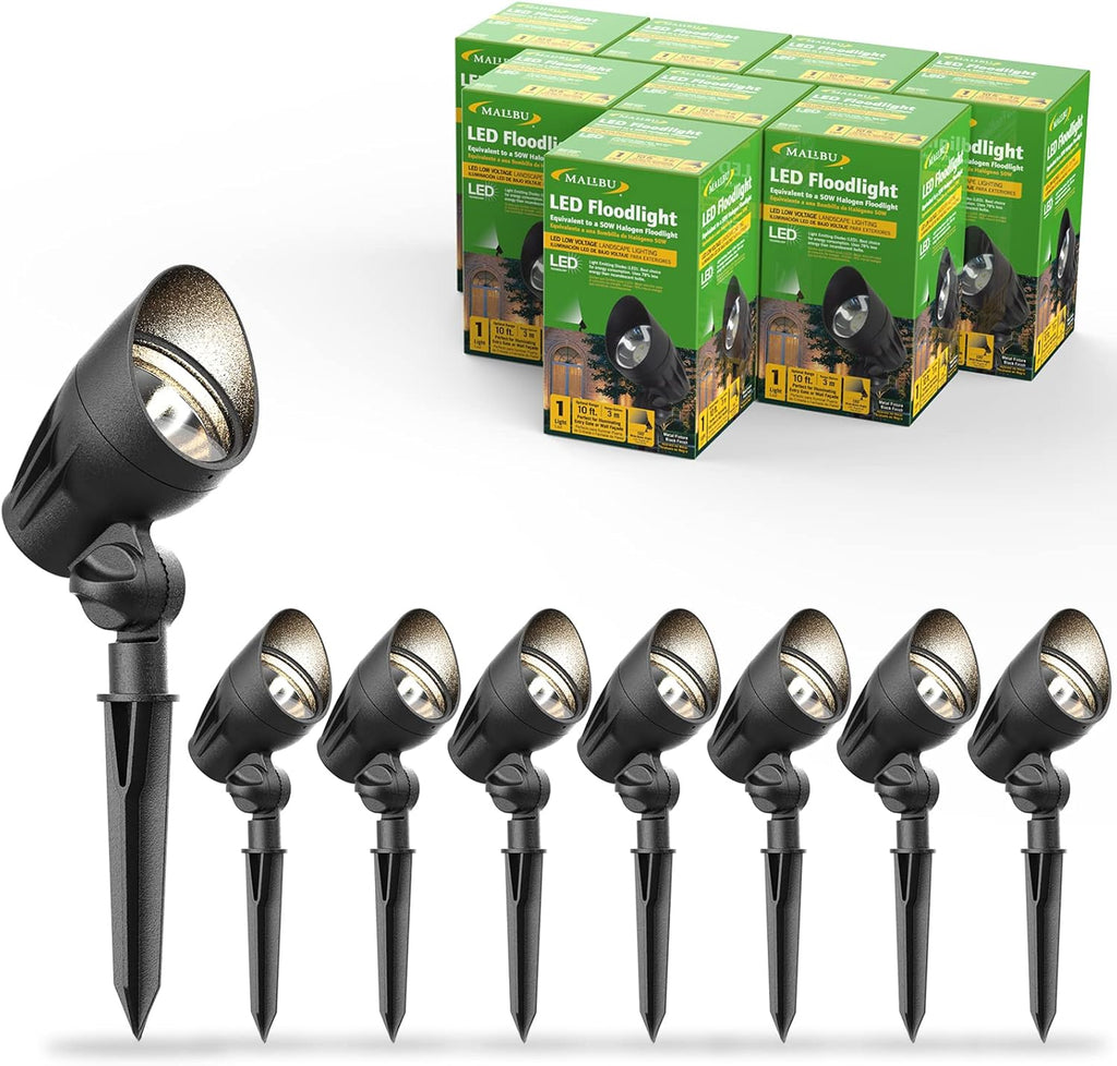 Halogen 50W Outdoor Spot Lights Waterproof Low Voltage Lighting with Spike Stand, 8 Pack C495