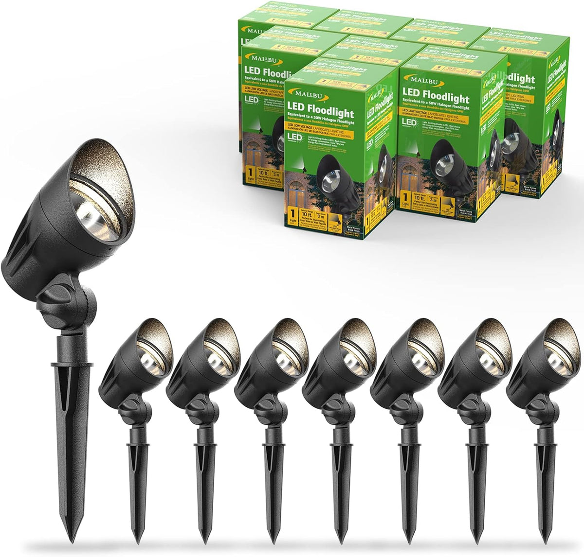 Halogen 50W Outdoor Spot Lights Waterproof Low Voltage Lighting with Spike Stand, 8 Pack C495
