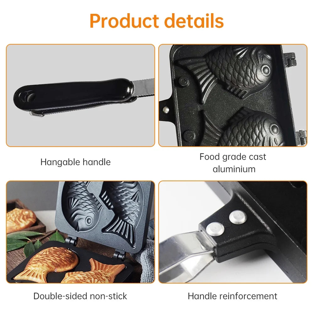 Fish-shaped Non-stick Waffle Iron Aluminum Alloy Mold with Scald Handle T5171