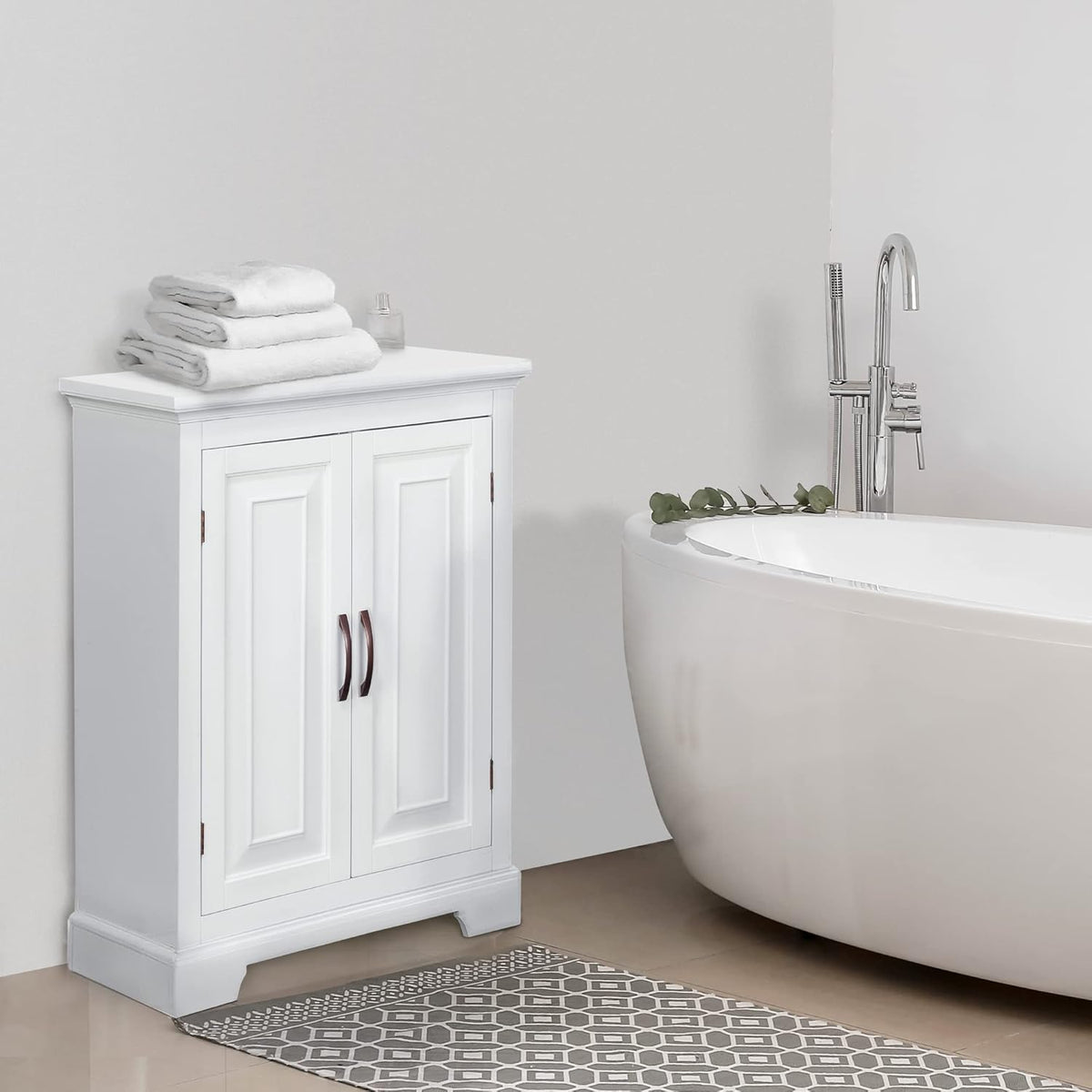 White Freestanding Floor Cabinet with 2 Doors 2 Adjustable Inner Shelves P164128