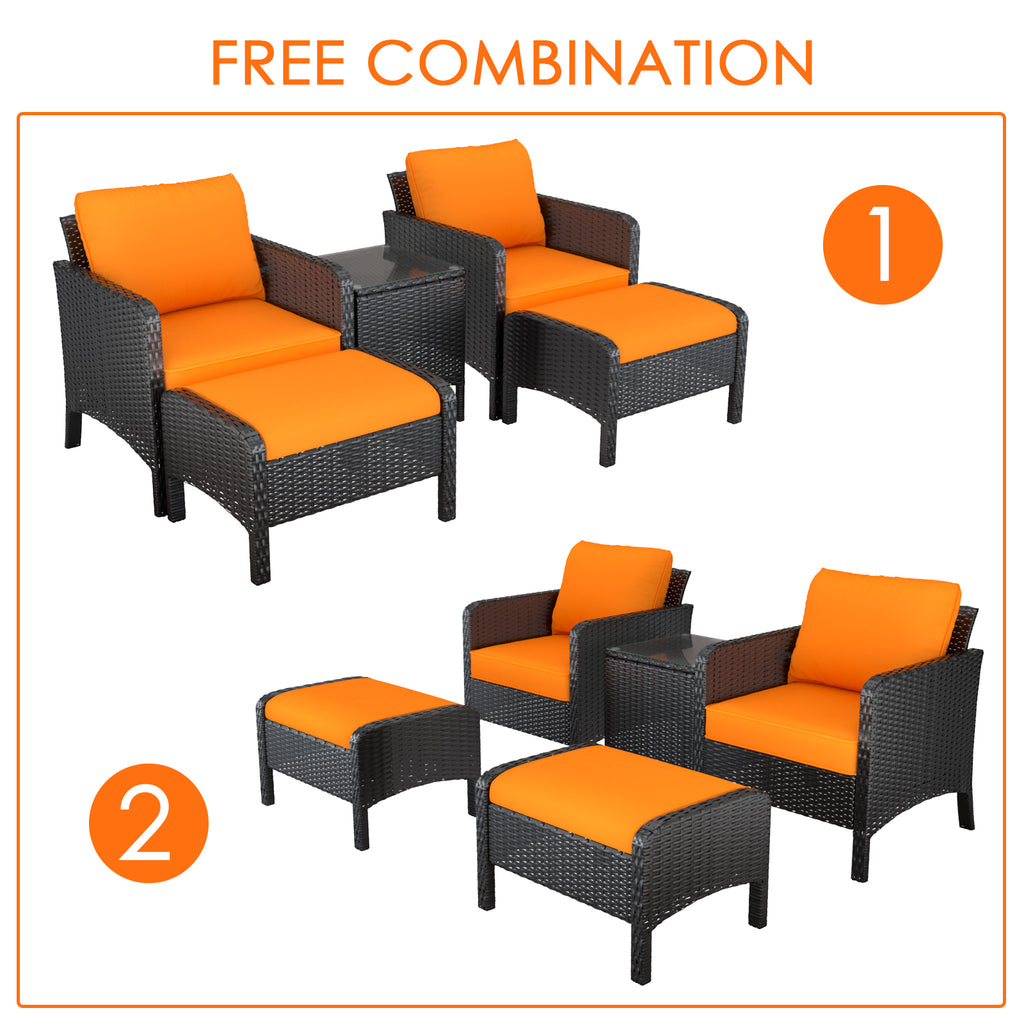 5 Piece Outdoor Rattan Wicker Patio Furniture Set with Ottoman and Coffee Table A465228