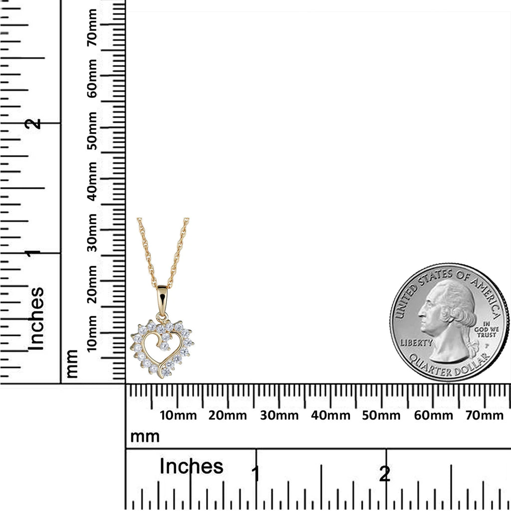 10K Yellow Gold CZ Heart Pendant Necklace with 18" Chain D9794