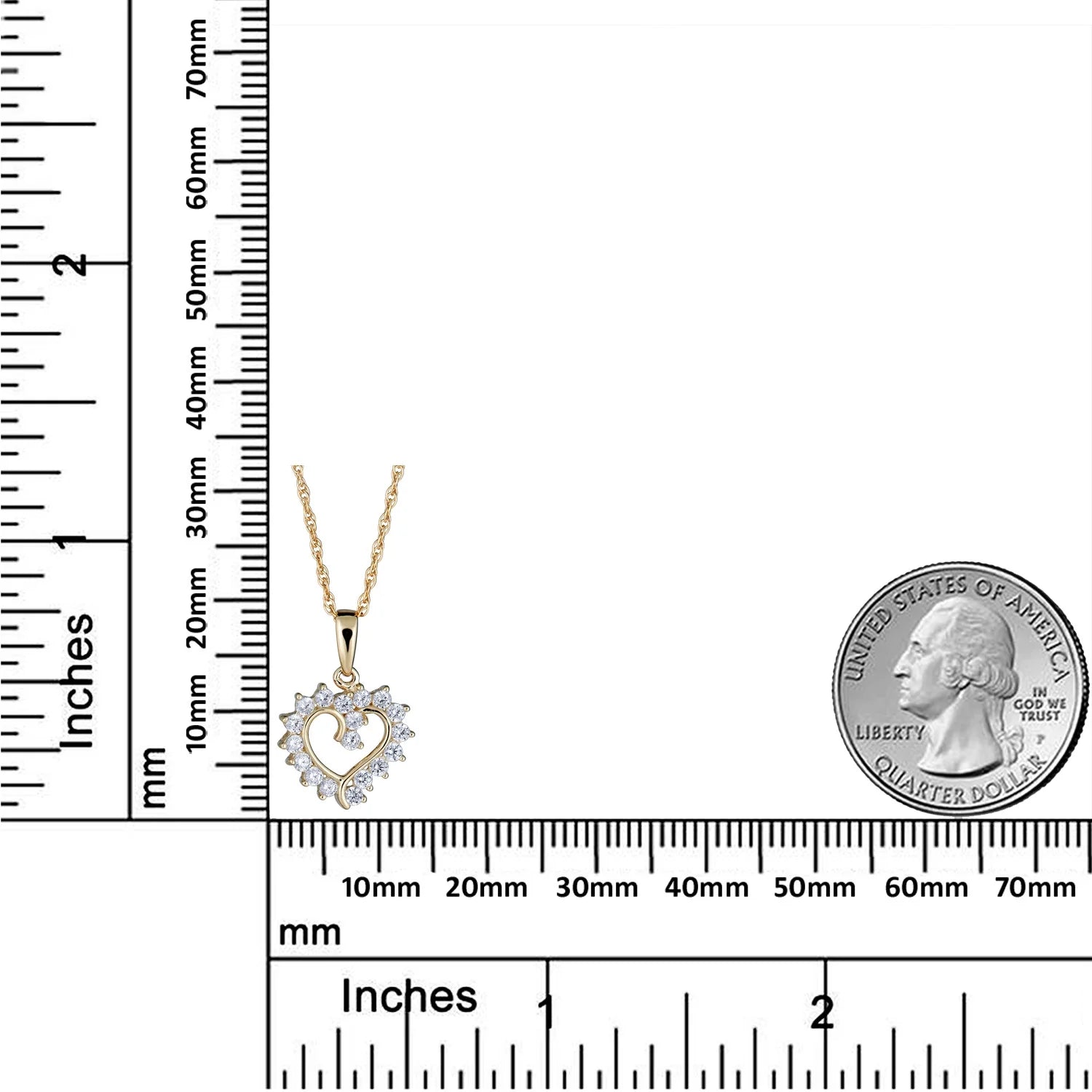 10K Yellow Gold CZ Heart Pendant Necklace with 18" Chain D9794