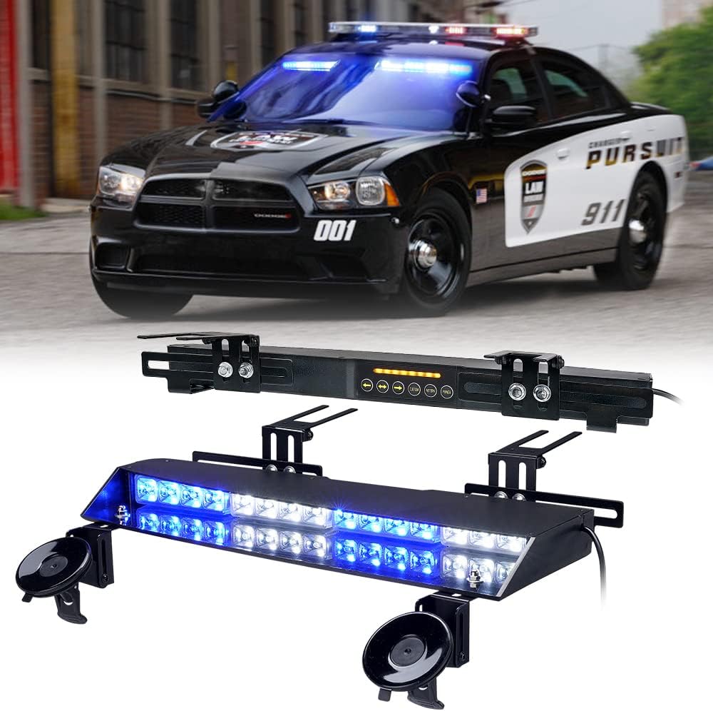 32 LED Dual Visor Strobe Light Bar with Split Deck Brackets & Vacuum Sucker, White/Red C68920
