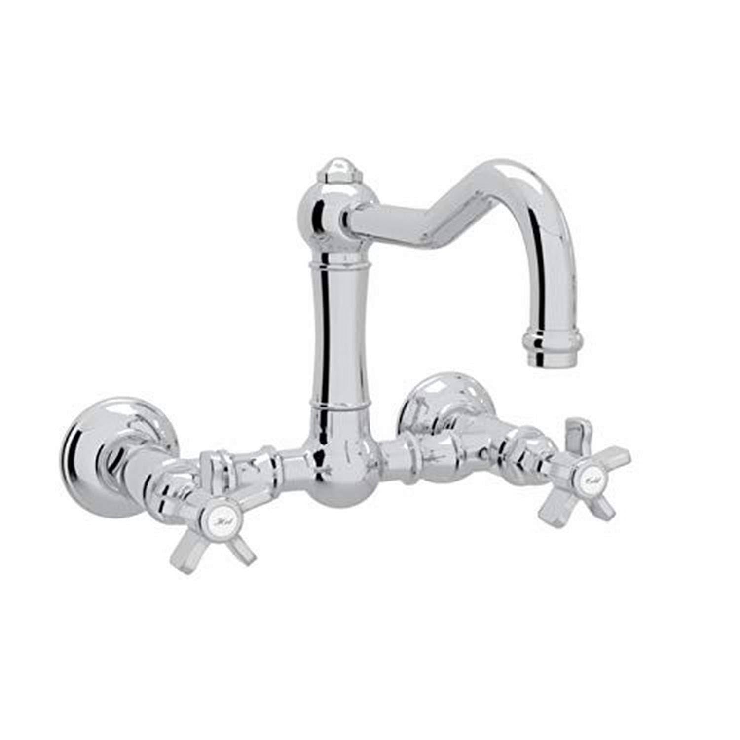 Polished Chrome Wall Mounted Bridge Faucet with Five Spoke Handles F38376