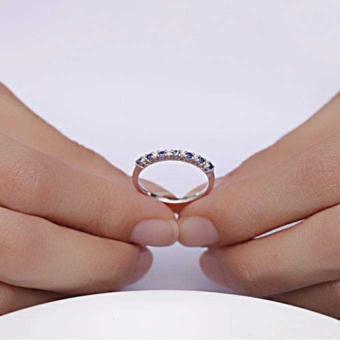 Diamond and Sapphire Wedding Band on 10k White Gold K247263