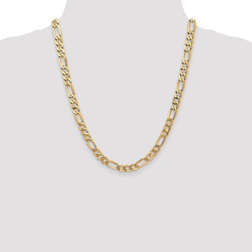 14kt Yellow Gold 7mm Flat Figaro Chain 22 inch Lobster Clasp D98157