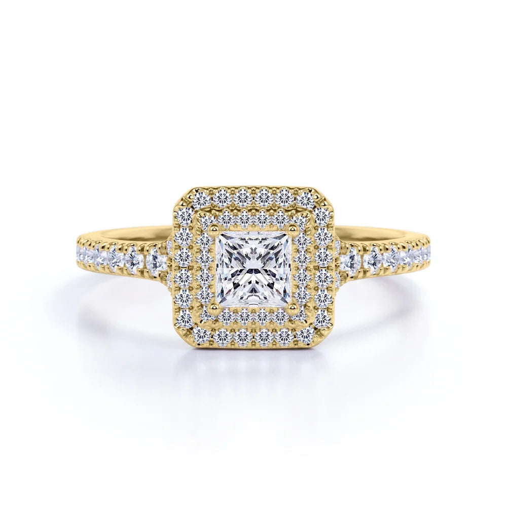 18K Yellow Gold over Silver Princess Cut Moissanite Engagement Ring D596