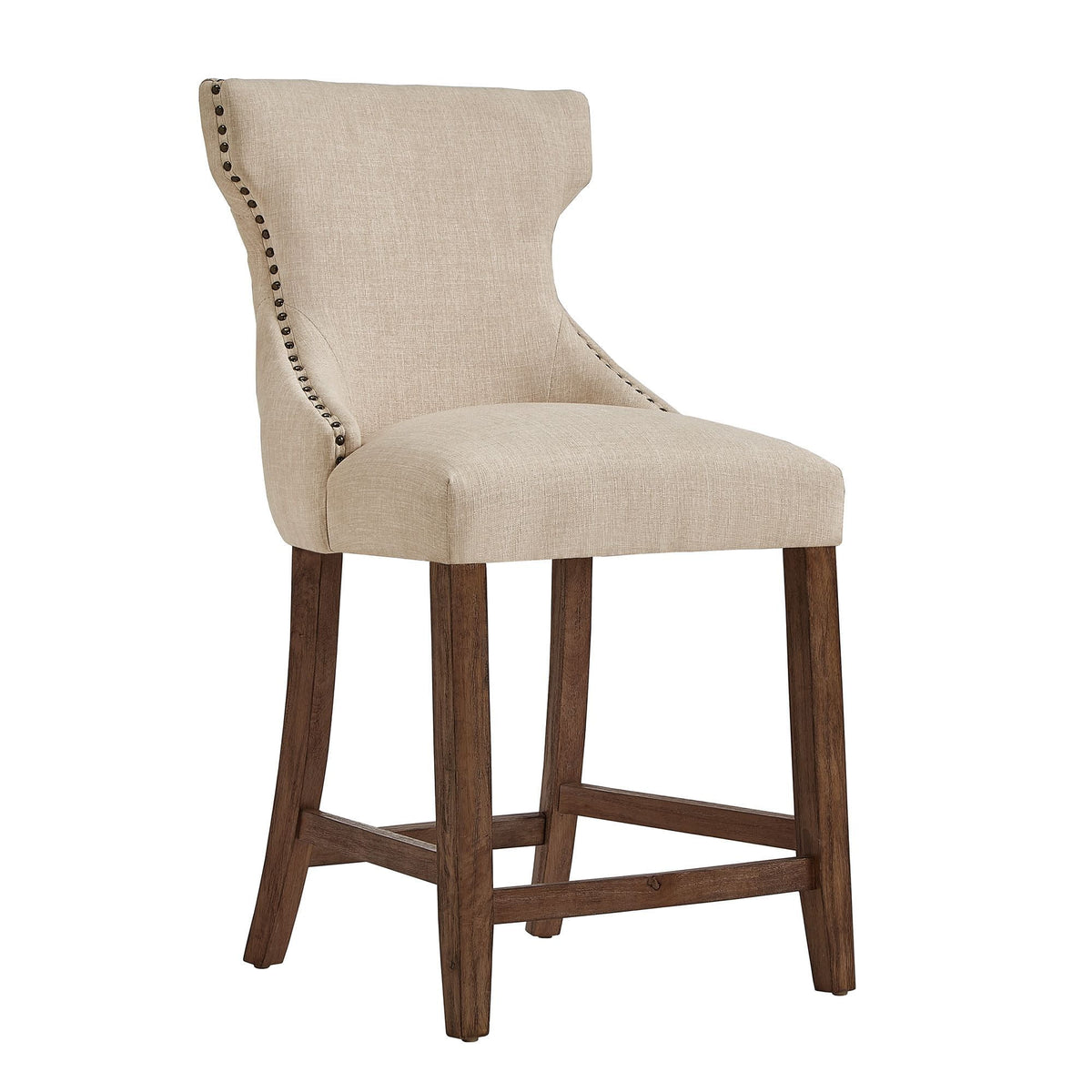 Beige Linen Upholstered Counter Height Stools, Set of 2 P644