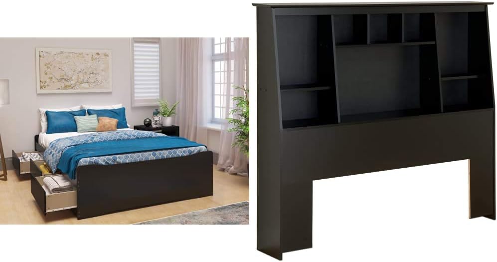 Platform Storage Bed with 6 Drawers, Black, Full/Queen I926