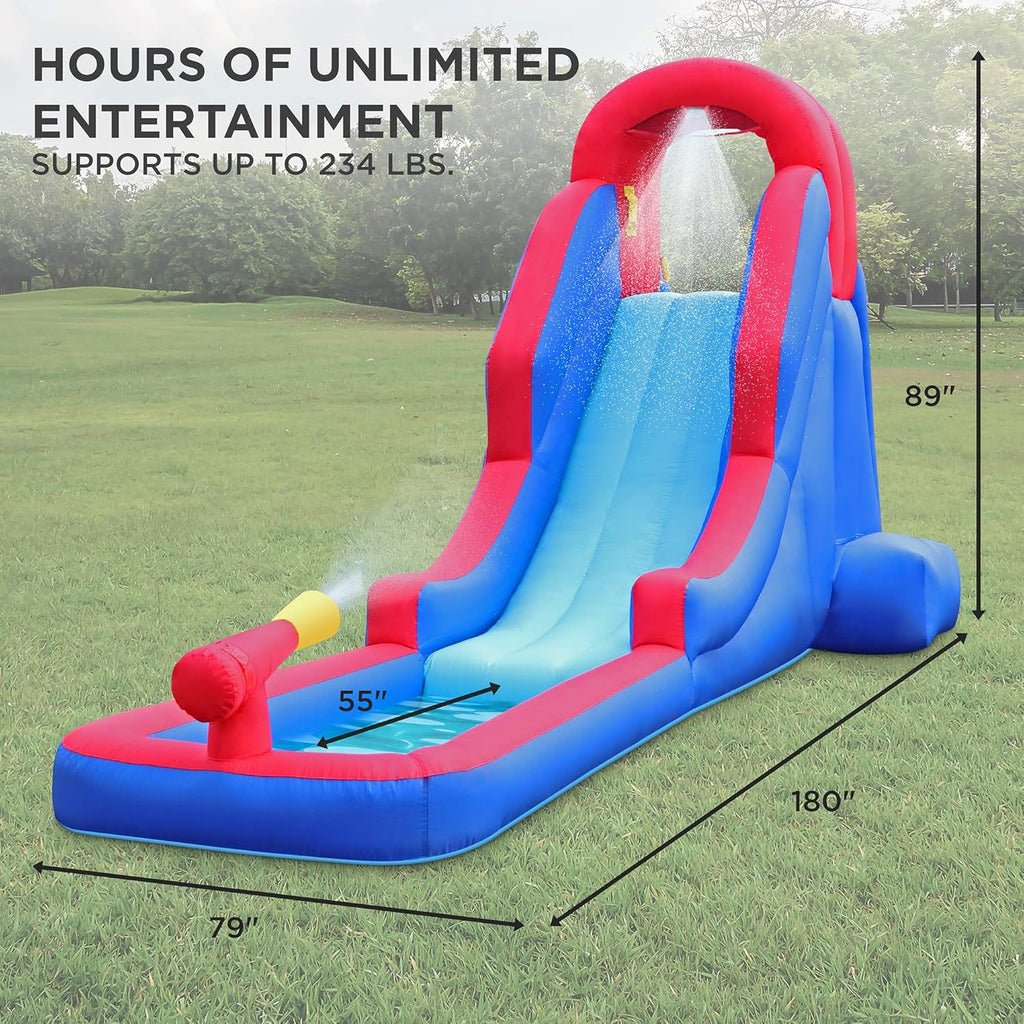 Inflatable Water Slide Park with Climbing Wall, Slide, Splash Pool, Air Pump & Carrying Case I43718
