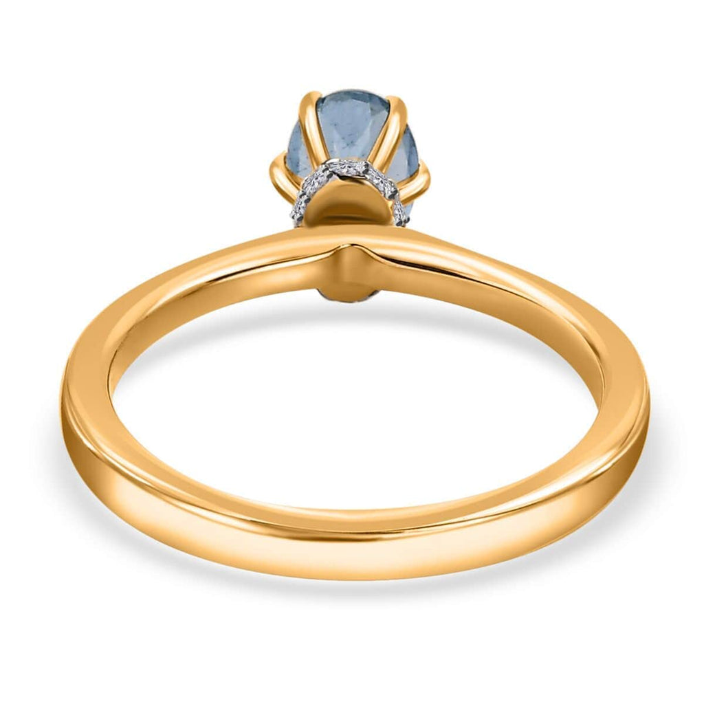 Oval Blue Aquamarine White Diamond 18K Yellow Gold Ring Size 7 Q10495