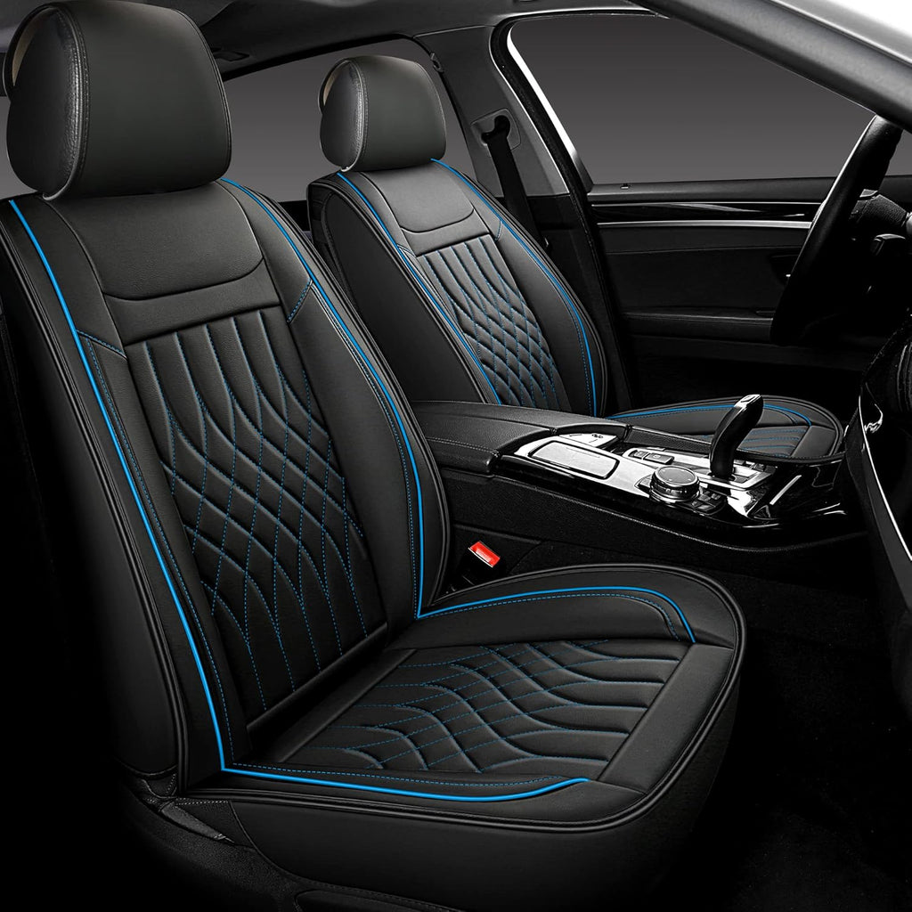 Black and Red Leather Car Seat Covers 2 PCS Front F366931